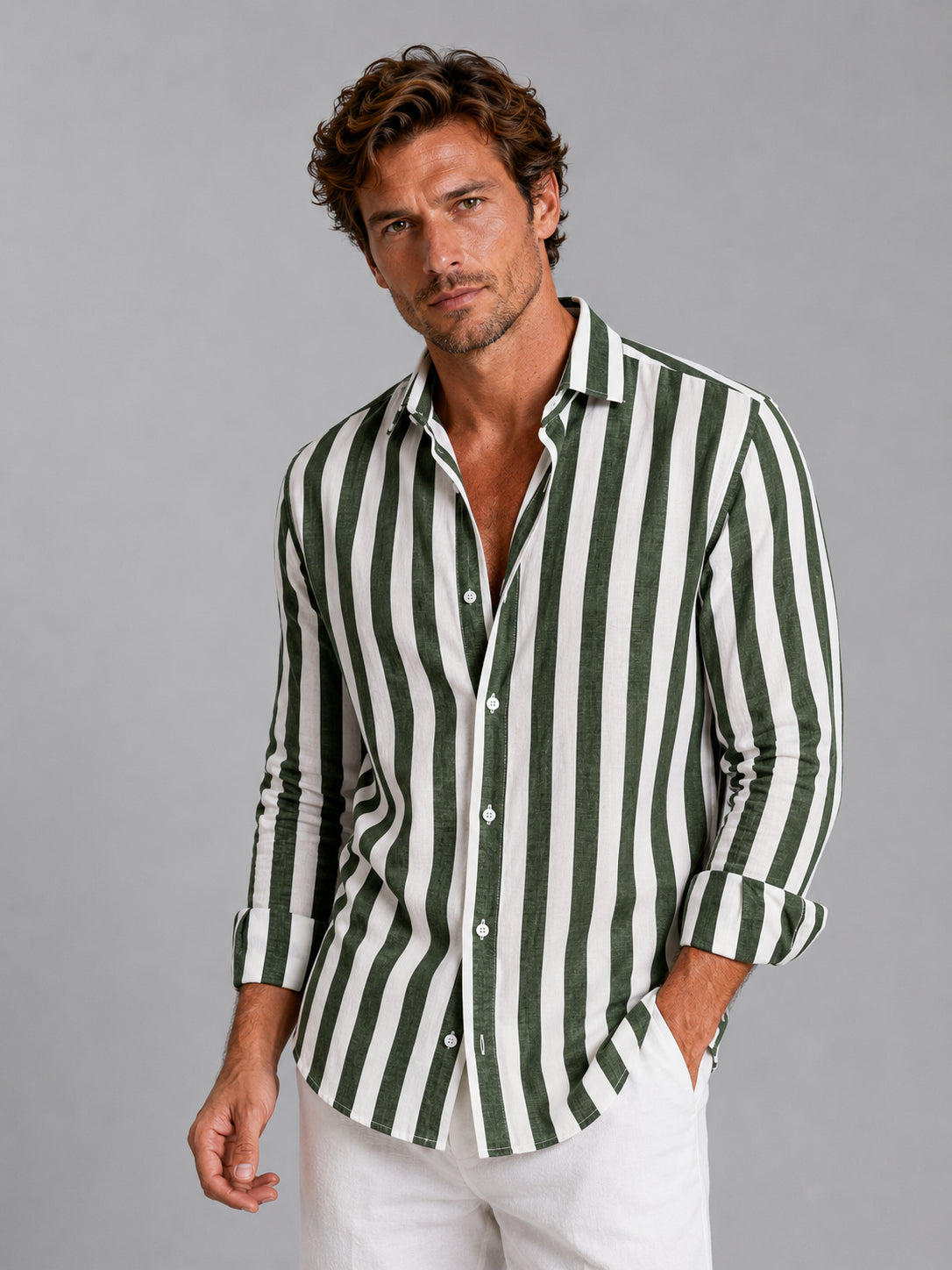 Callan | Men's Striped Linen-Look Shirt, Relaxed Summer Button-Up