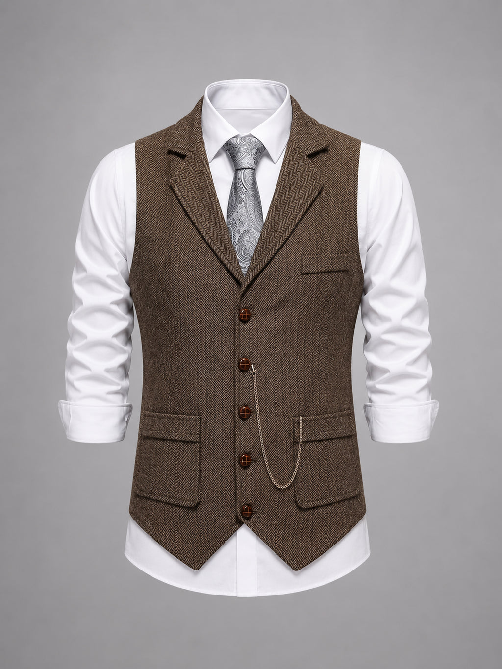 Thaddeus | Men's Tailored Herringbone Waistcoat, Vintage Smart-Casual Style