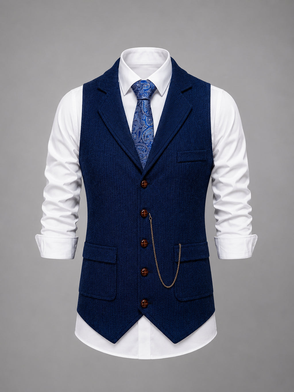 Thaddeus | Men's Tailored Herringbone Waistcoat, Vintage Smart-Casual Style