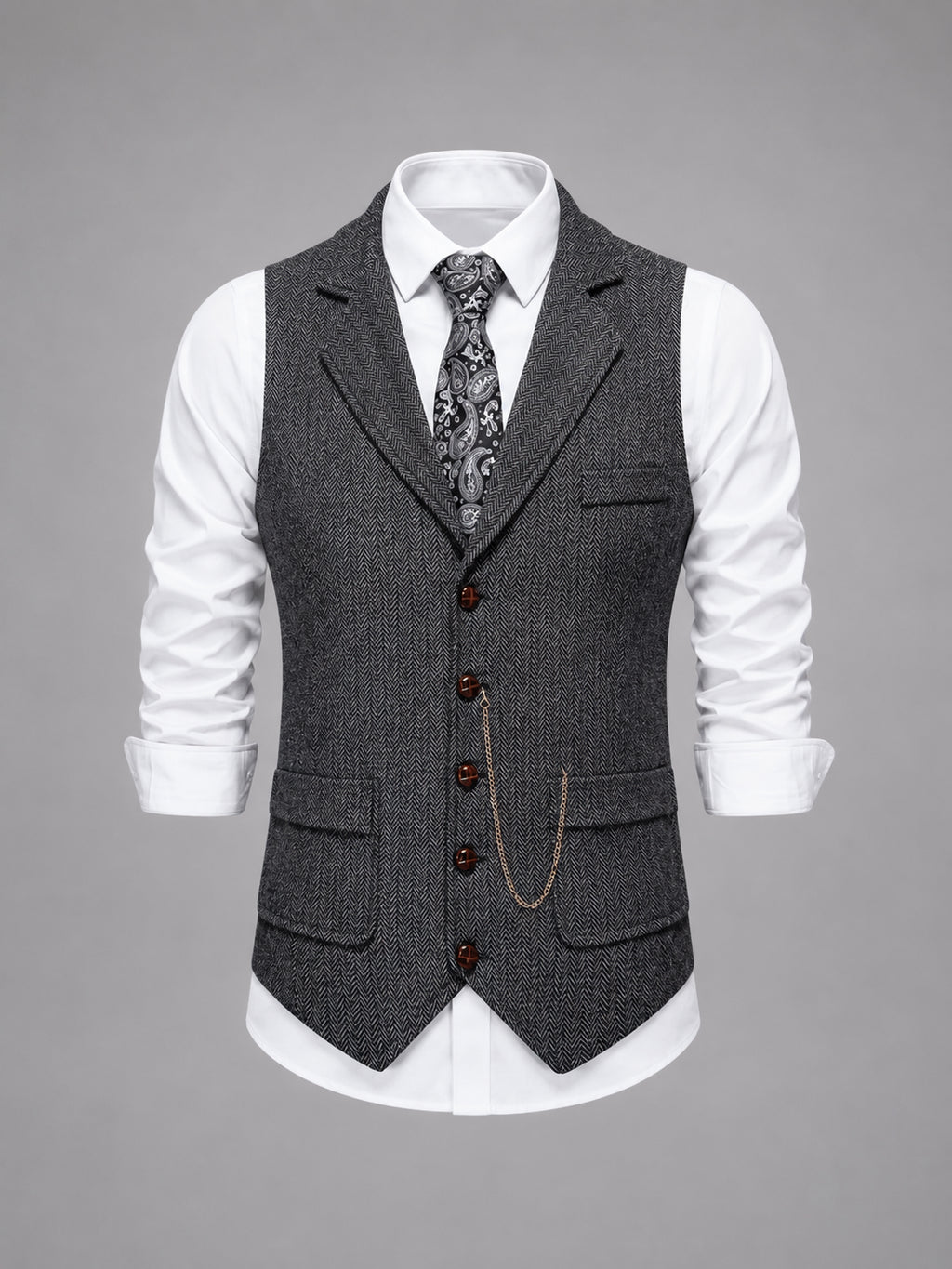 Thaddeus | Men's Tailored Herringbone Waistcoat, Vintage Smart-Casual Style