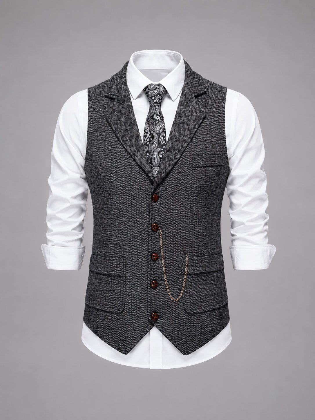 Thaddeus | Men's Tailored Herringbone Waistcoat, Vintage Smart-Casual Style