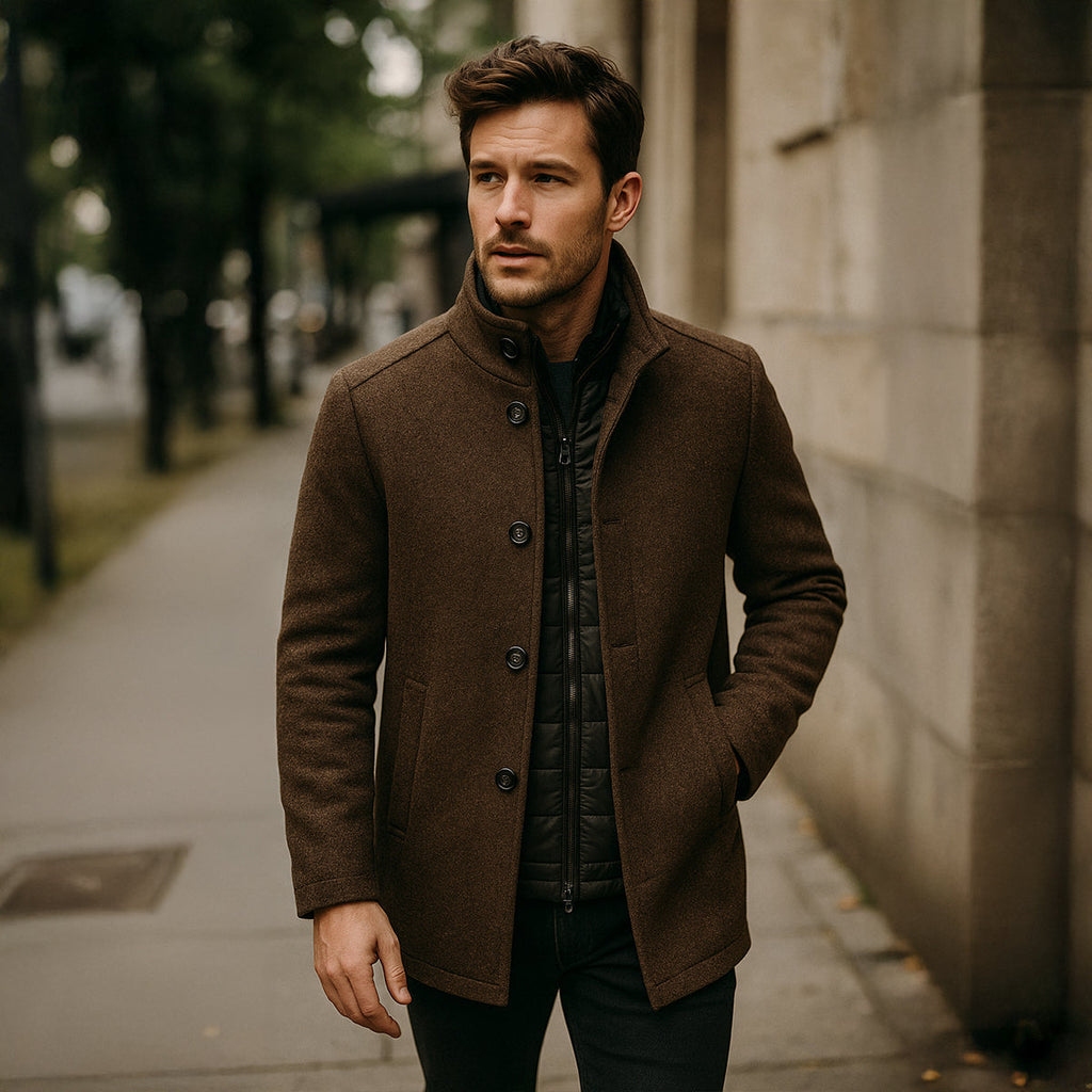 Percival | Men's Wool-Blend Trench Coat, Double-Breasted Outerwear