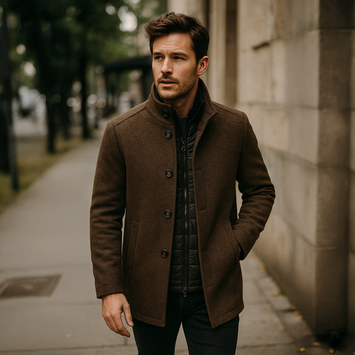 Percival | Men's Wool-Blend Trench Coat, Double-Breasted Outerwear