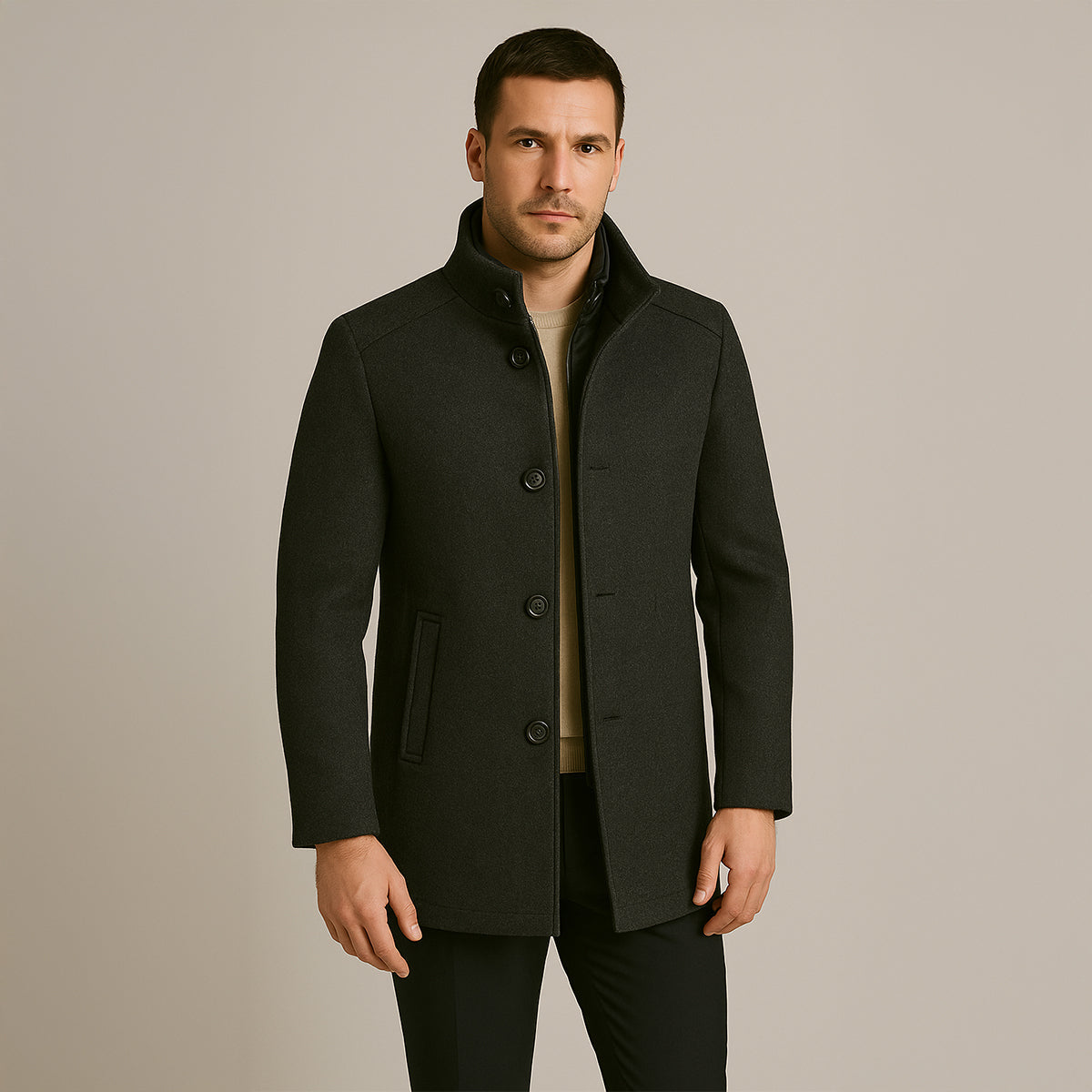 Percival | Men's Wool-Blend Trench Coat, Double-Breasted Outerwear