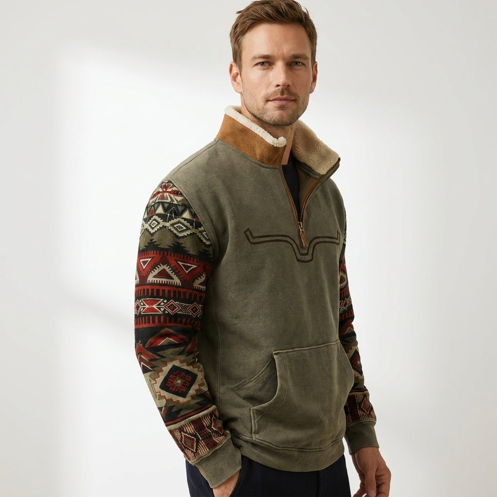 Hugo | Men's Zip Collar Fleece Sweater, Vintage Style