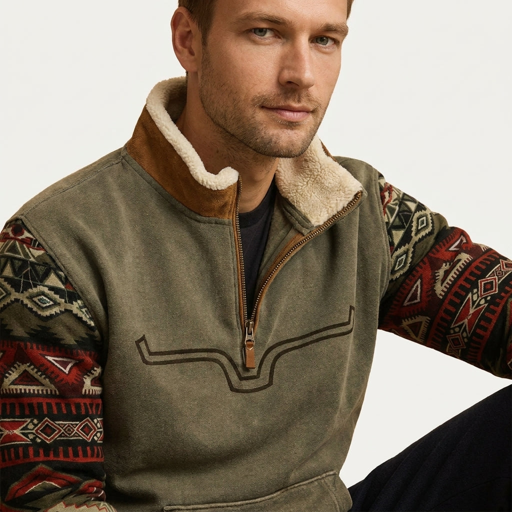 Hugo | Men's Zip Collar Fleece Sweater, Vintage Style