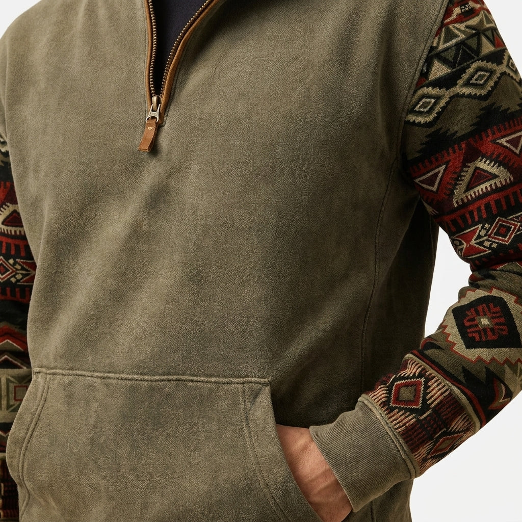 Hugo | Men's Zip Collar Fleece Sweater, Vintage Style