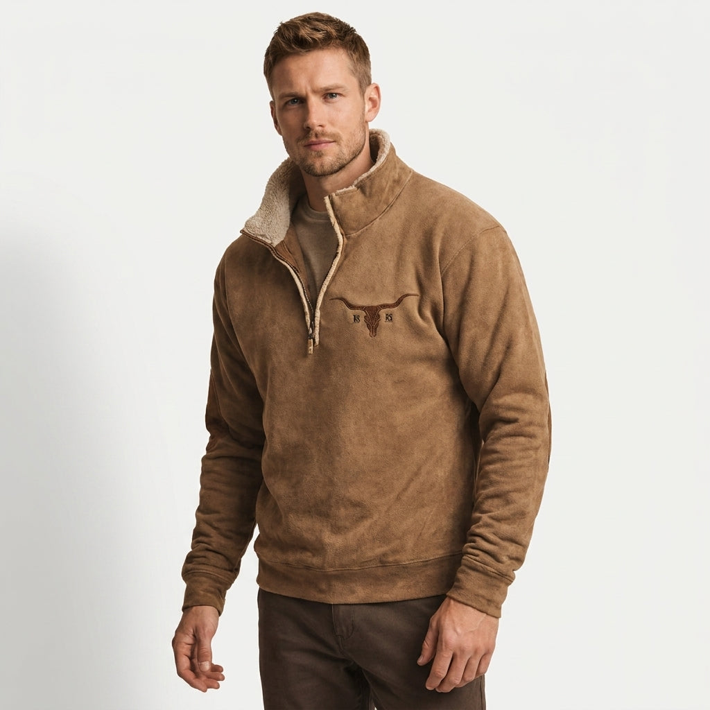 Hugo | Men's Zip Collar Fleece Sweater, Vintage Style