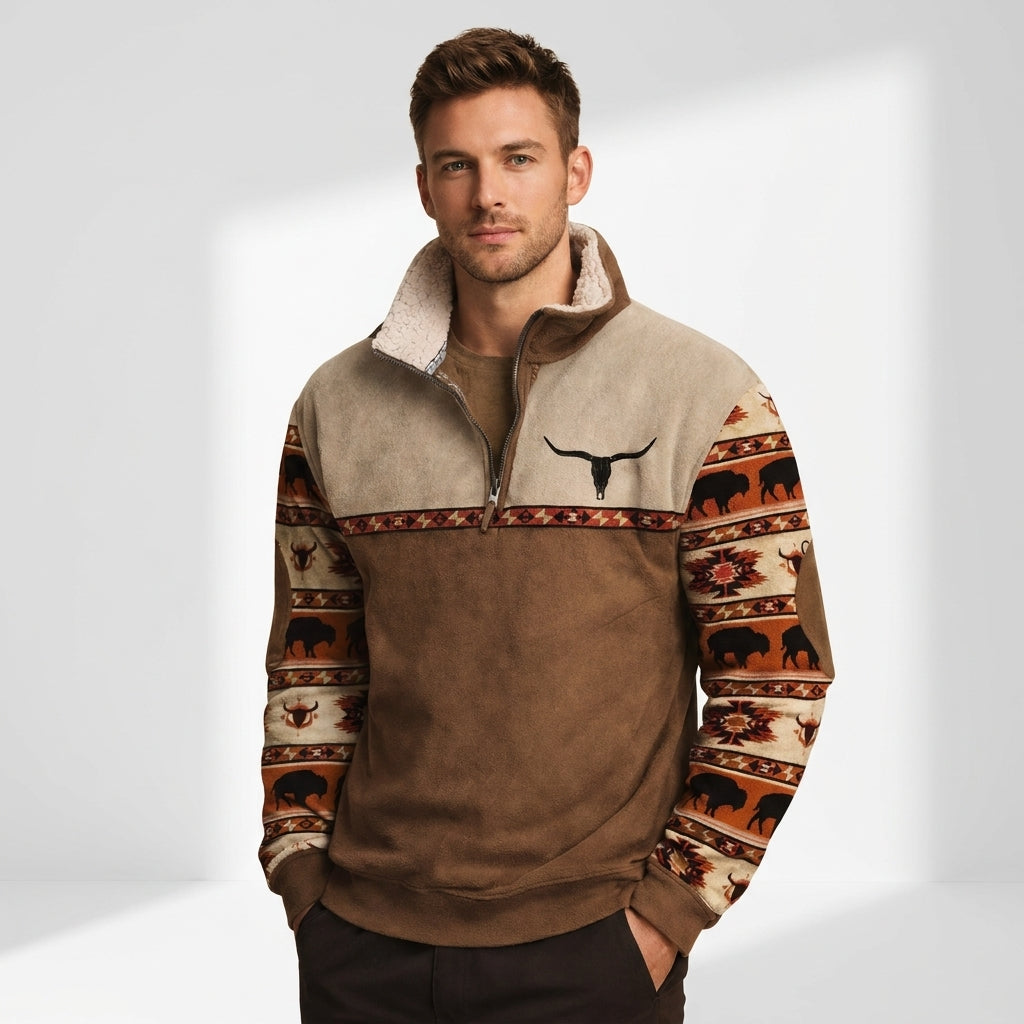 Hugo | Men's Zip Collar Fleece Sweater, Vintage Style