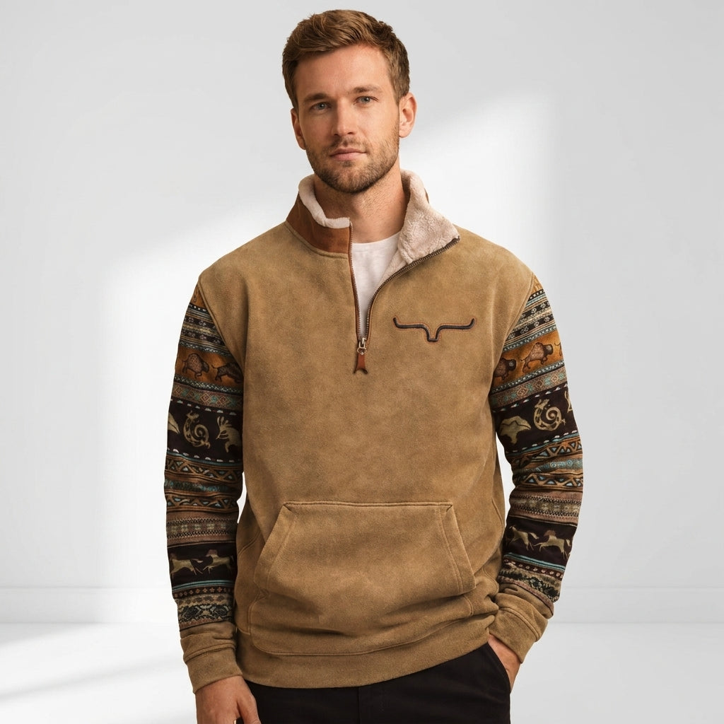 Hugo | Men's Zip Collar Fleece Sweater, Vintage Style