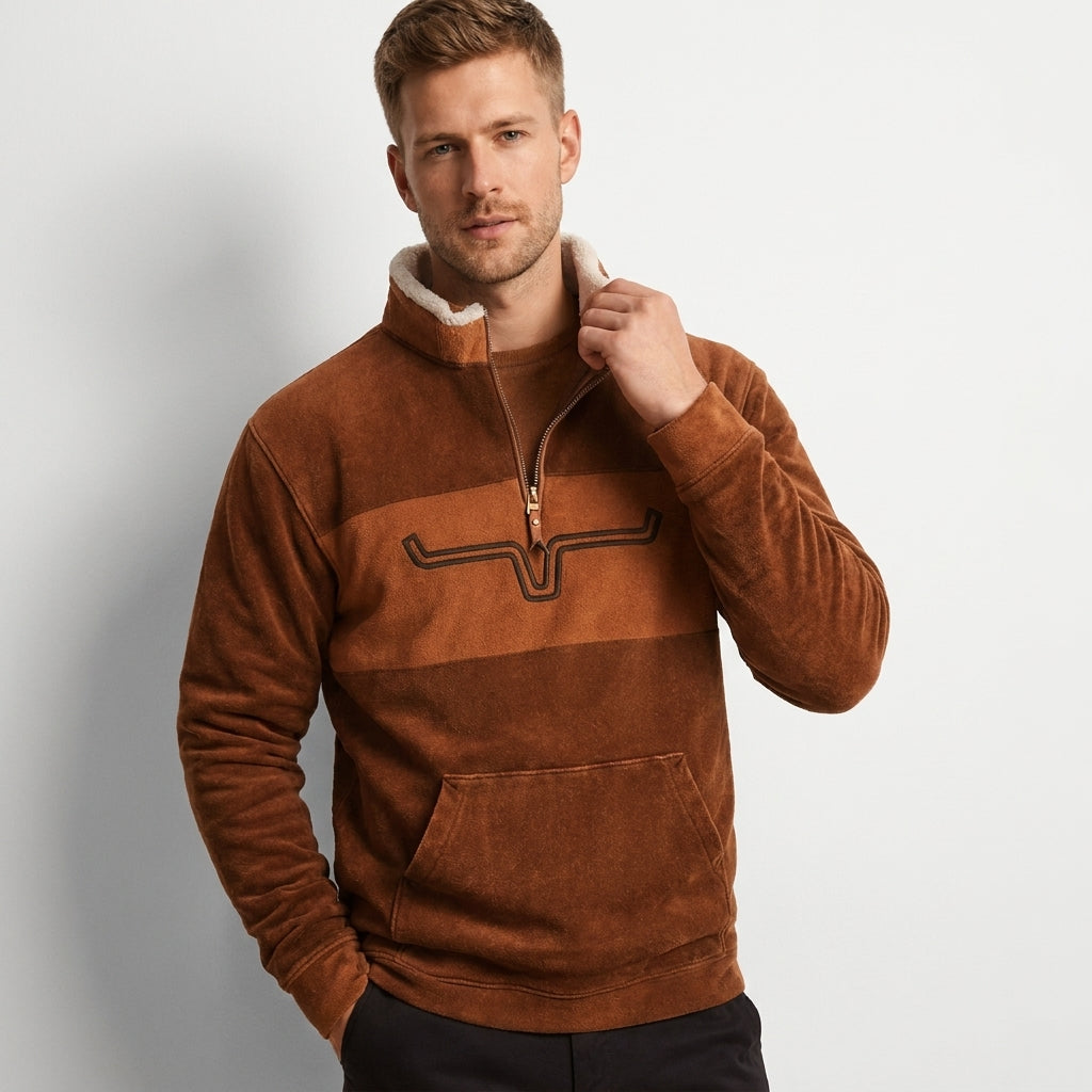 Hugo | Men's Zip Collar Fleece Sweater, Vintage Style
