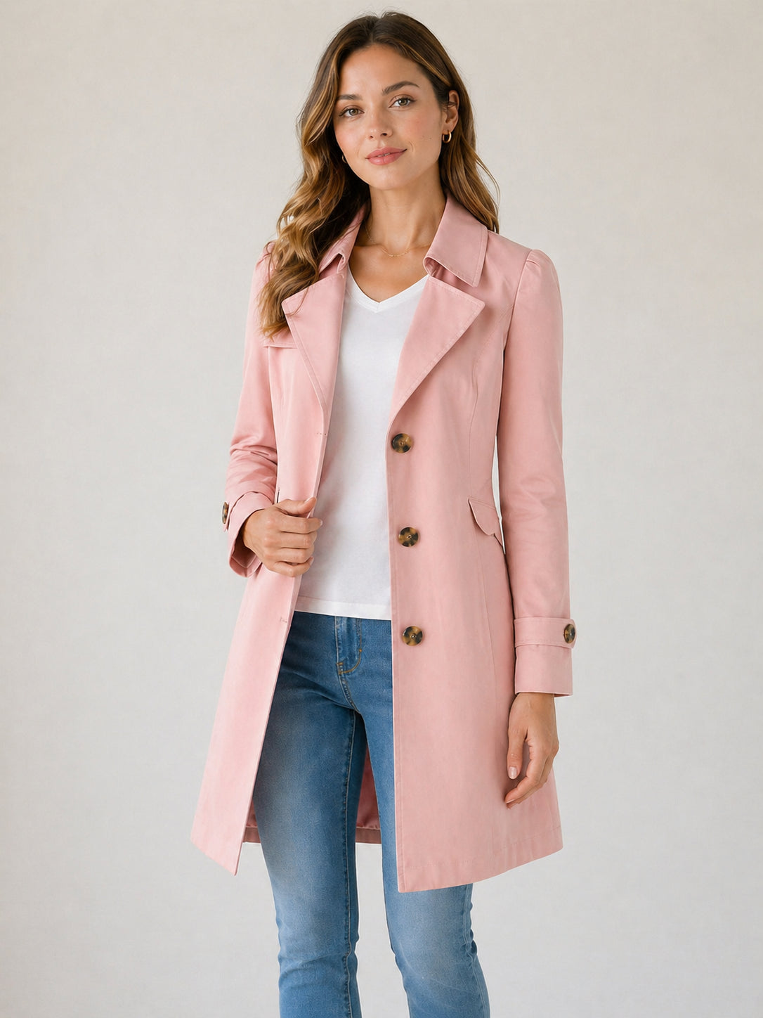 Rosalie | Women's Tailored Short Trench Coat, Buttoned Coat
