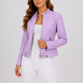 Selena | Women's Classic Leather Jacket, Zip Pocket Jacket