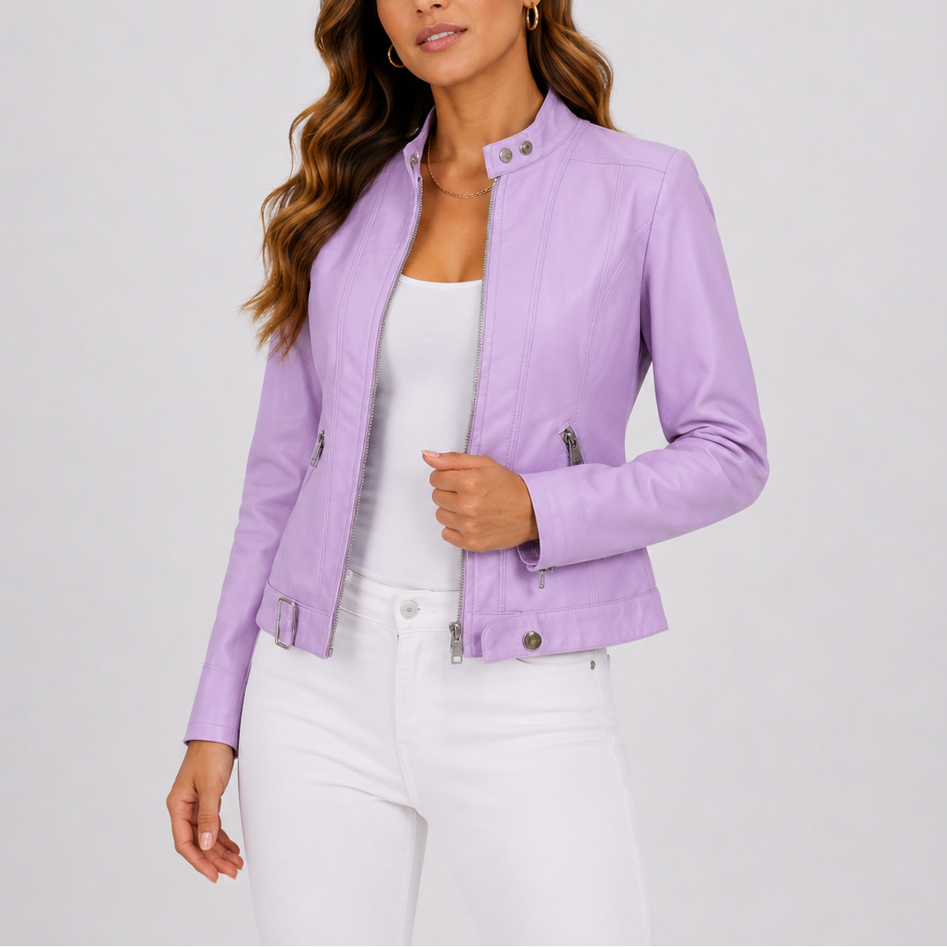 Selena | Women's Classic Leather Jacket, Zip Pocket Jacket