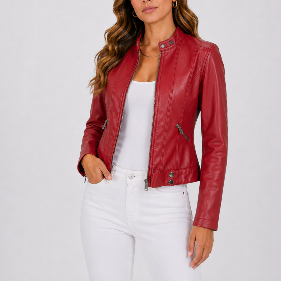 Selena | Women's Classic Leather Jacket, Zip Pocket Jacket