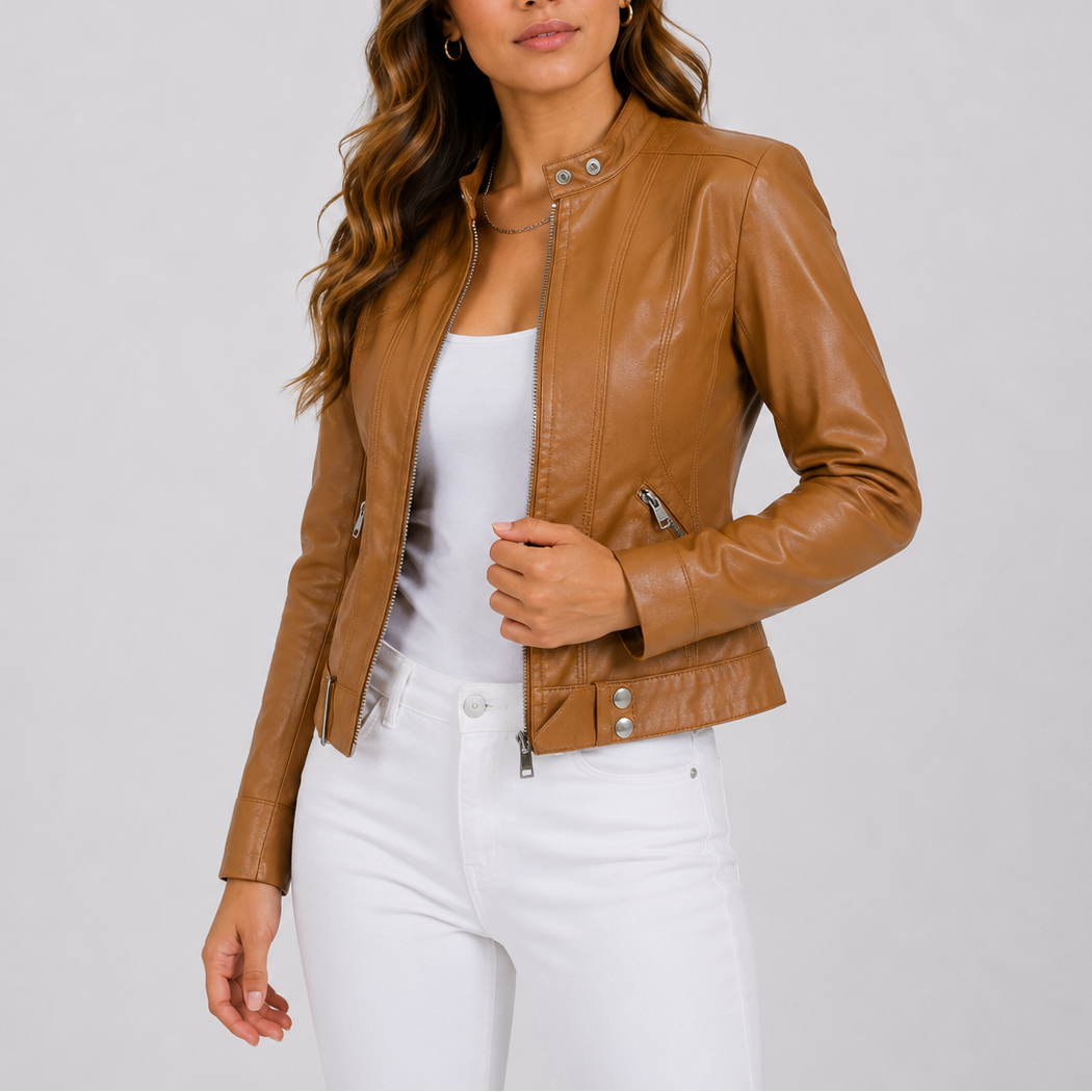 Selena | Women's Classic Leather Jacket, Zip Pocket Jacket