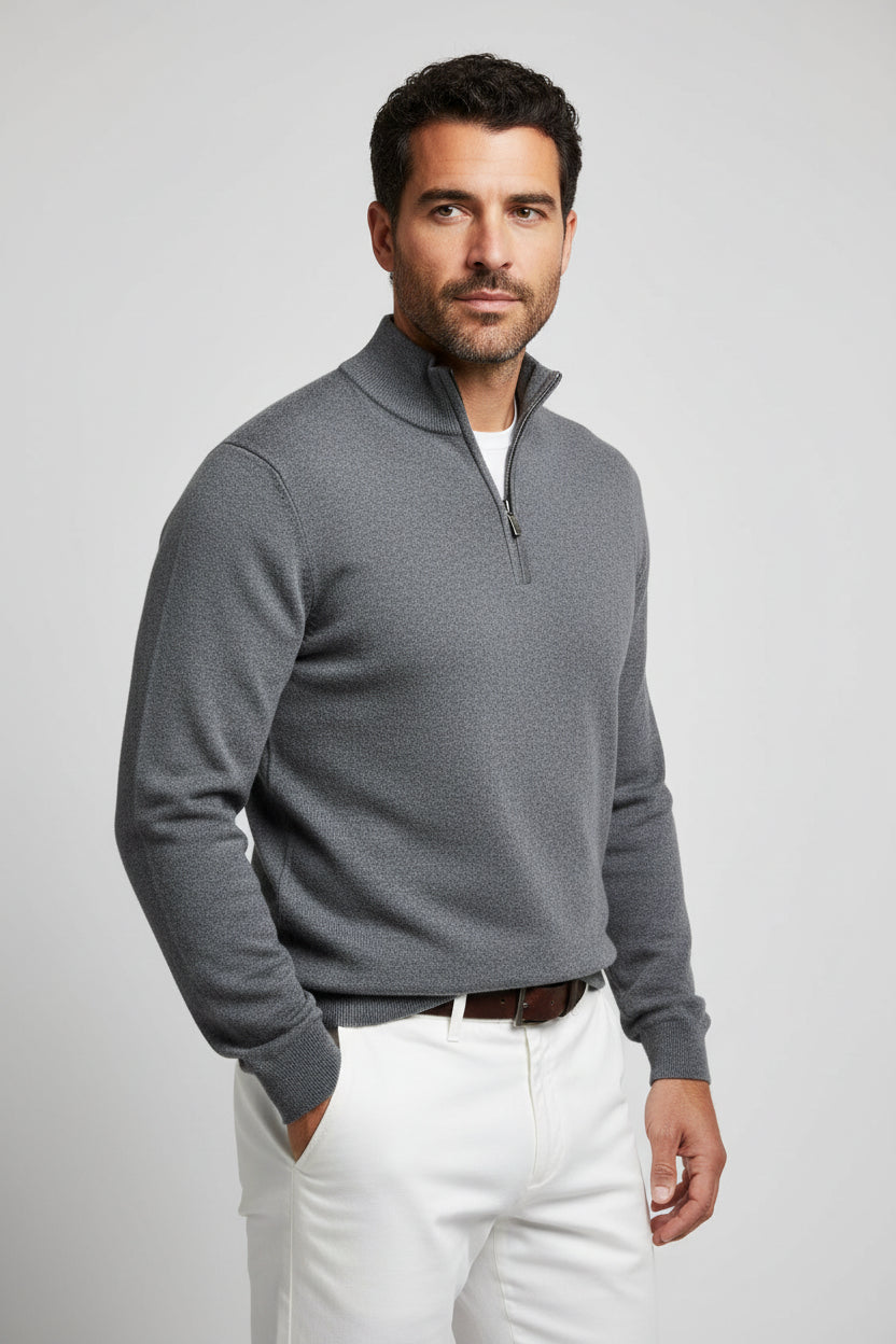 Ulrich | Men's Quarter-Zip Jumper, Wool Blend Mock Neck Knit