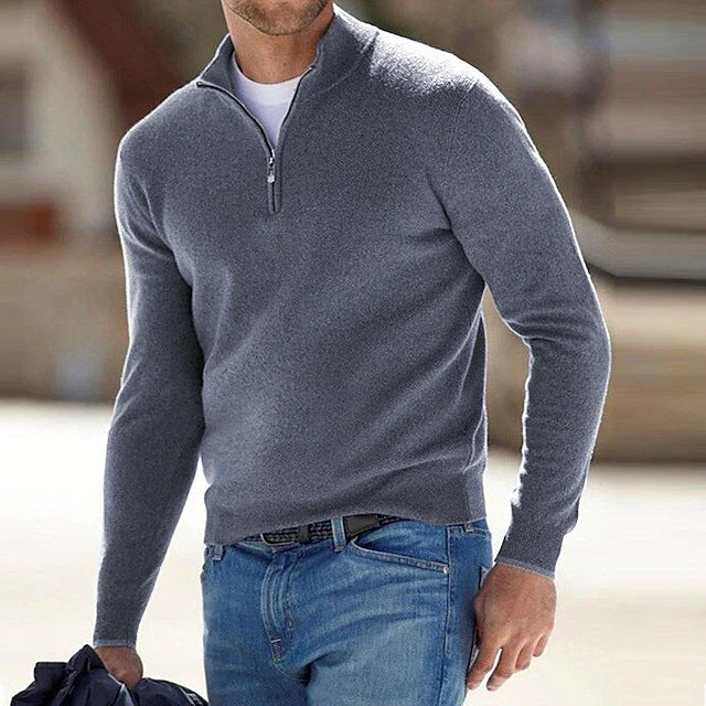 Ulrich | Men's Quarter-Zip Jumper, Wool Blend Mock Neck Knit