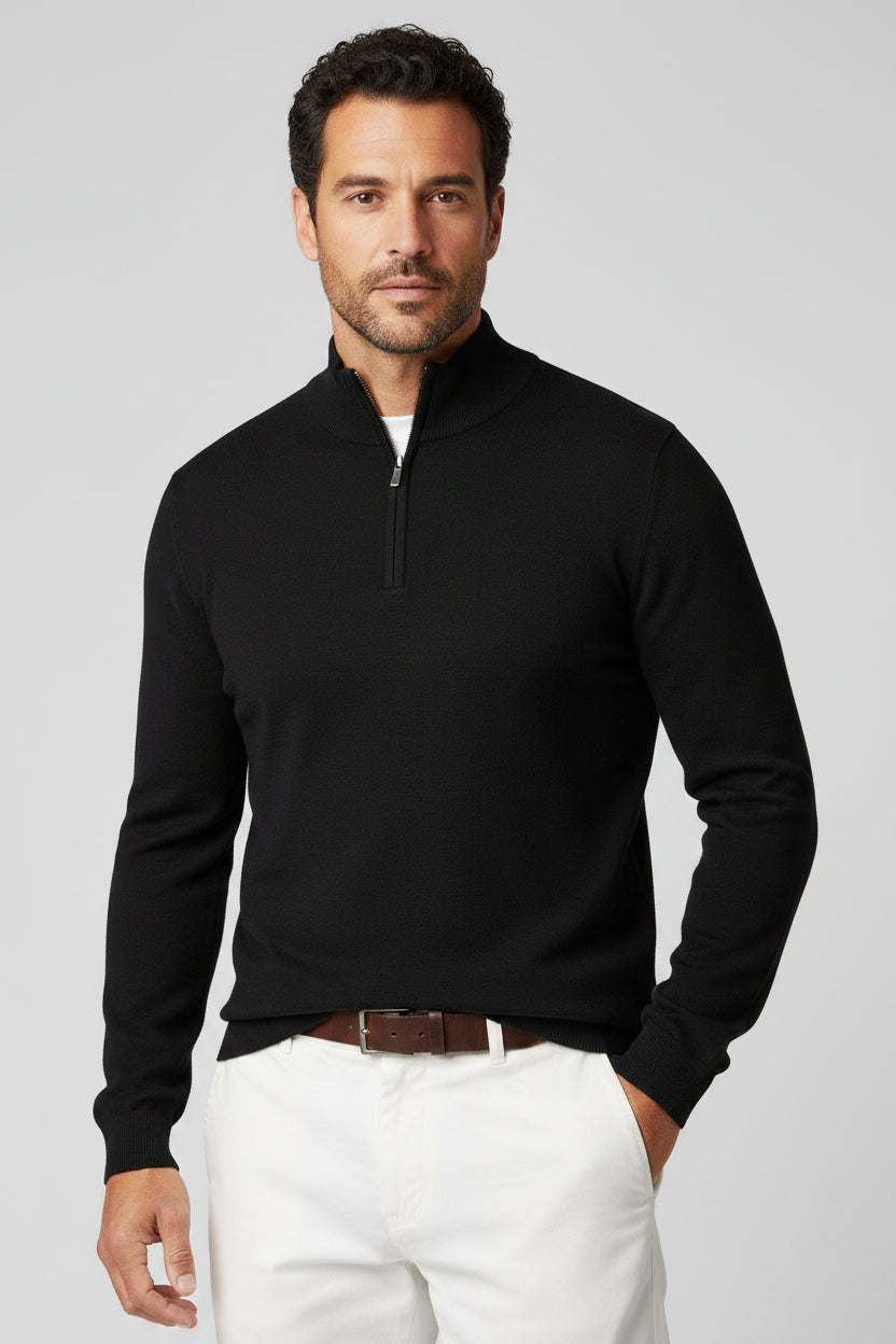 Ulrich | Men's Quarter-Zip Jumper, Wool Blend Mock Neck Knit