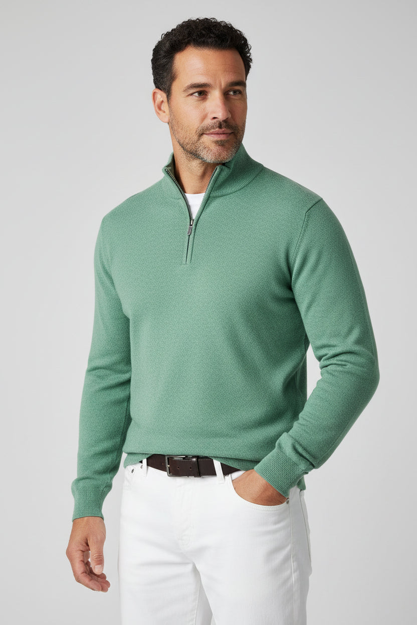 Ulrich | Men's Quarter-Zip Jumper, Wool Blend Mock Neck Knit