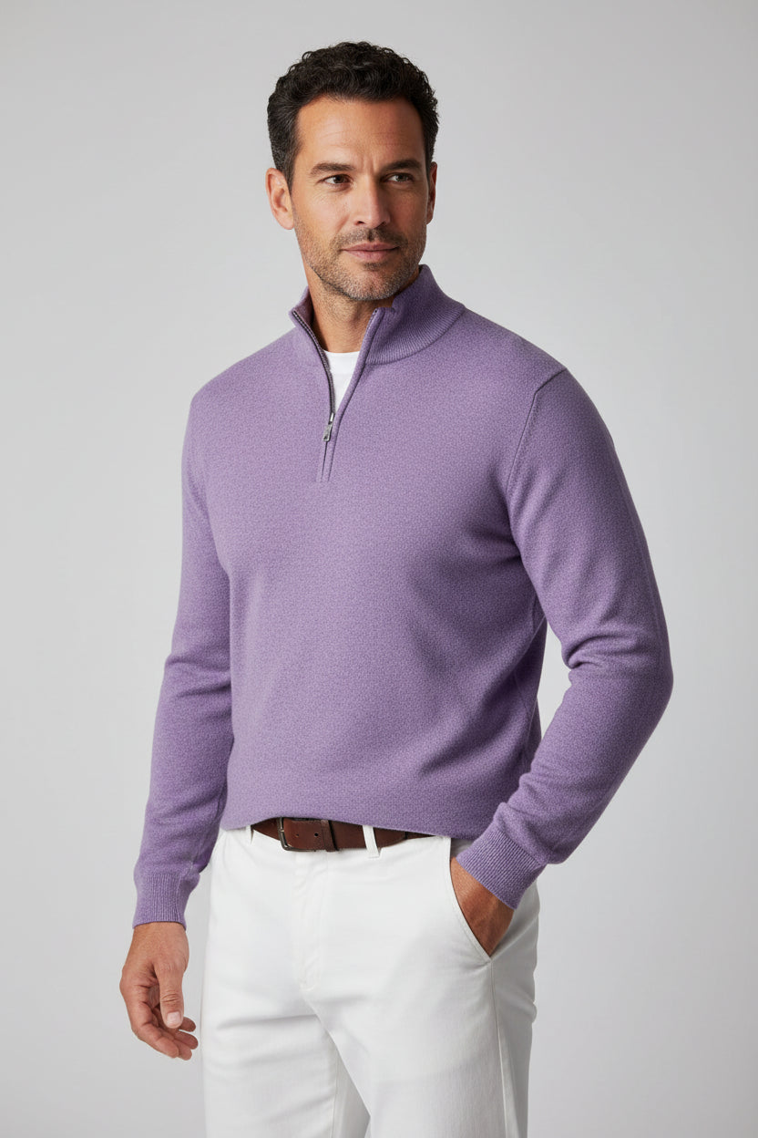 Ulrich | Men's Quarter-Zip Jumper, Wool Blend Mock Neck Knit