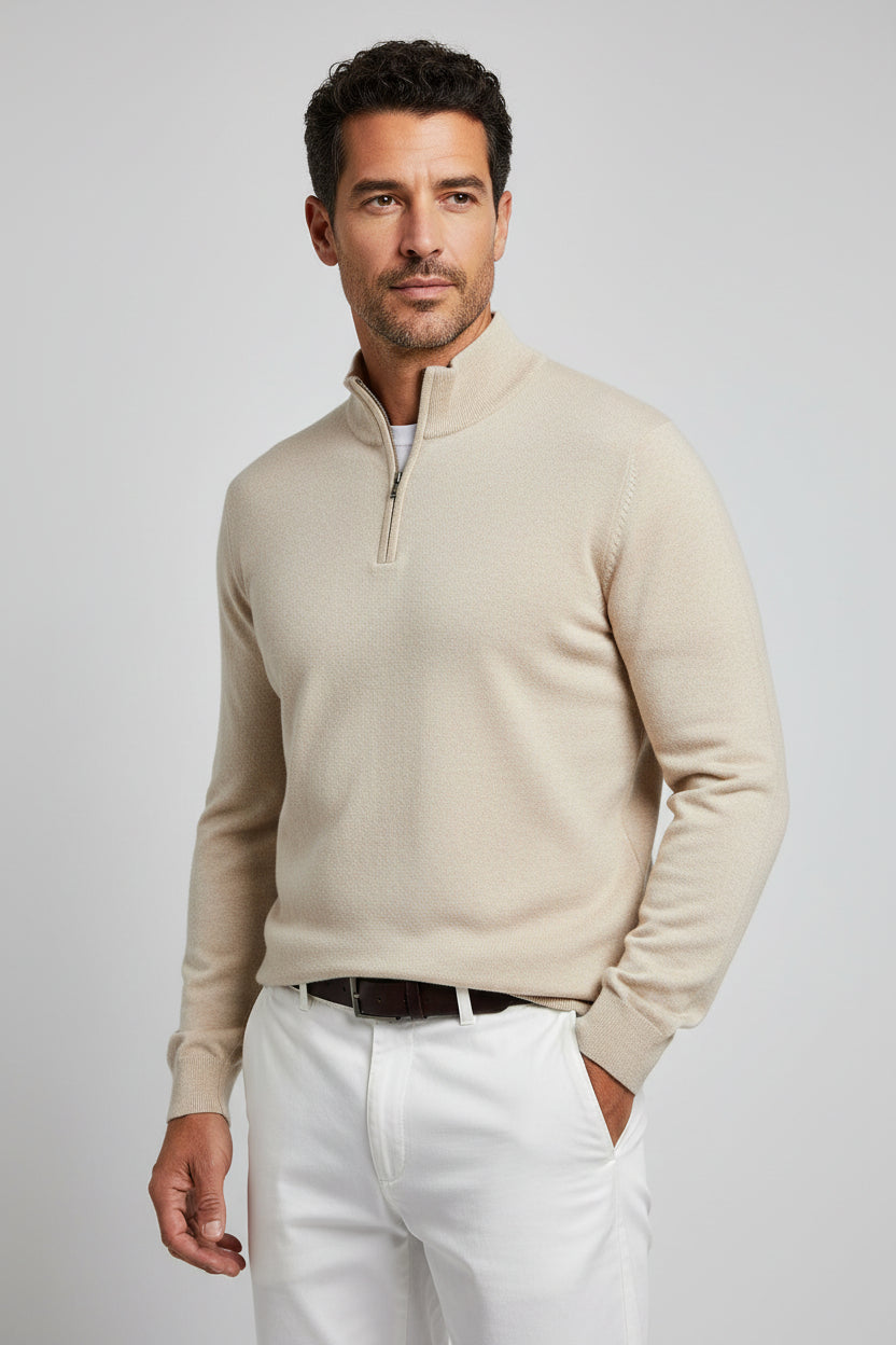 Ulrich | Men's Quarter-Zip Jumper, Wool Blend Mock Neck Knit