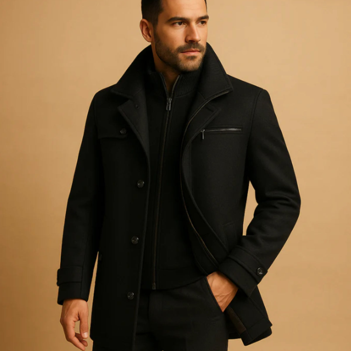 Warwick | Men's Coat, Warm Adjustable Cuff Wool Coat