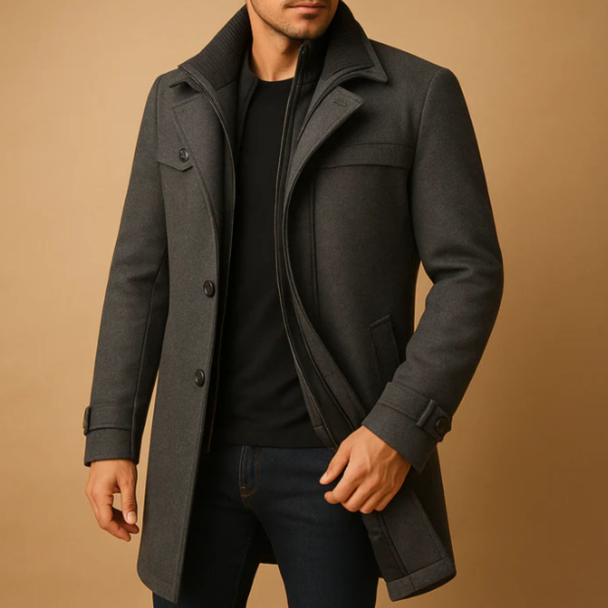 Warwick | Men's Coat, Warm Adjustable Cuff Wool Coat