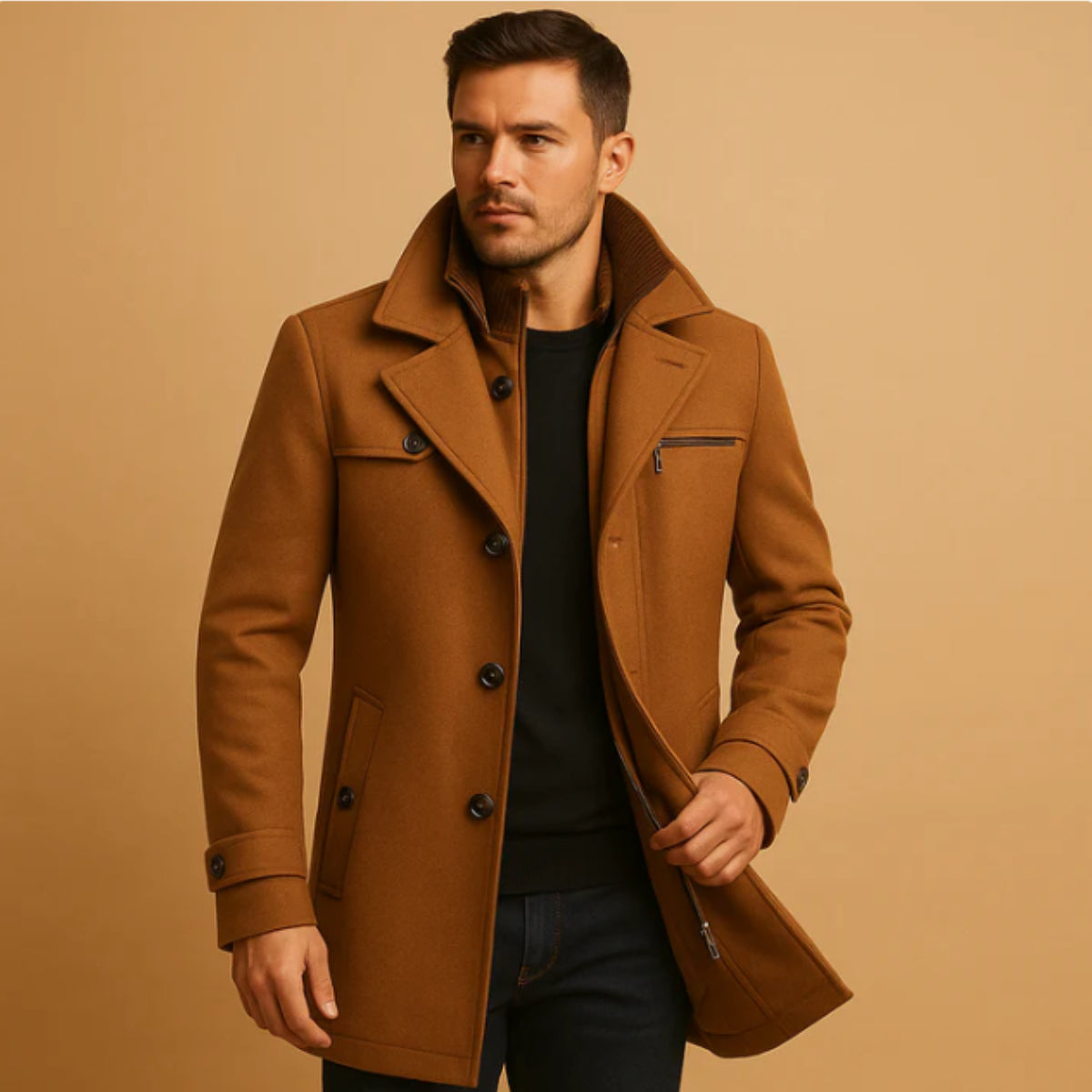 Warwick | Men's Coat, Warm Adjustable Cuff Wool Coat