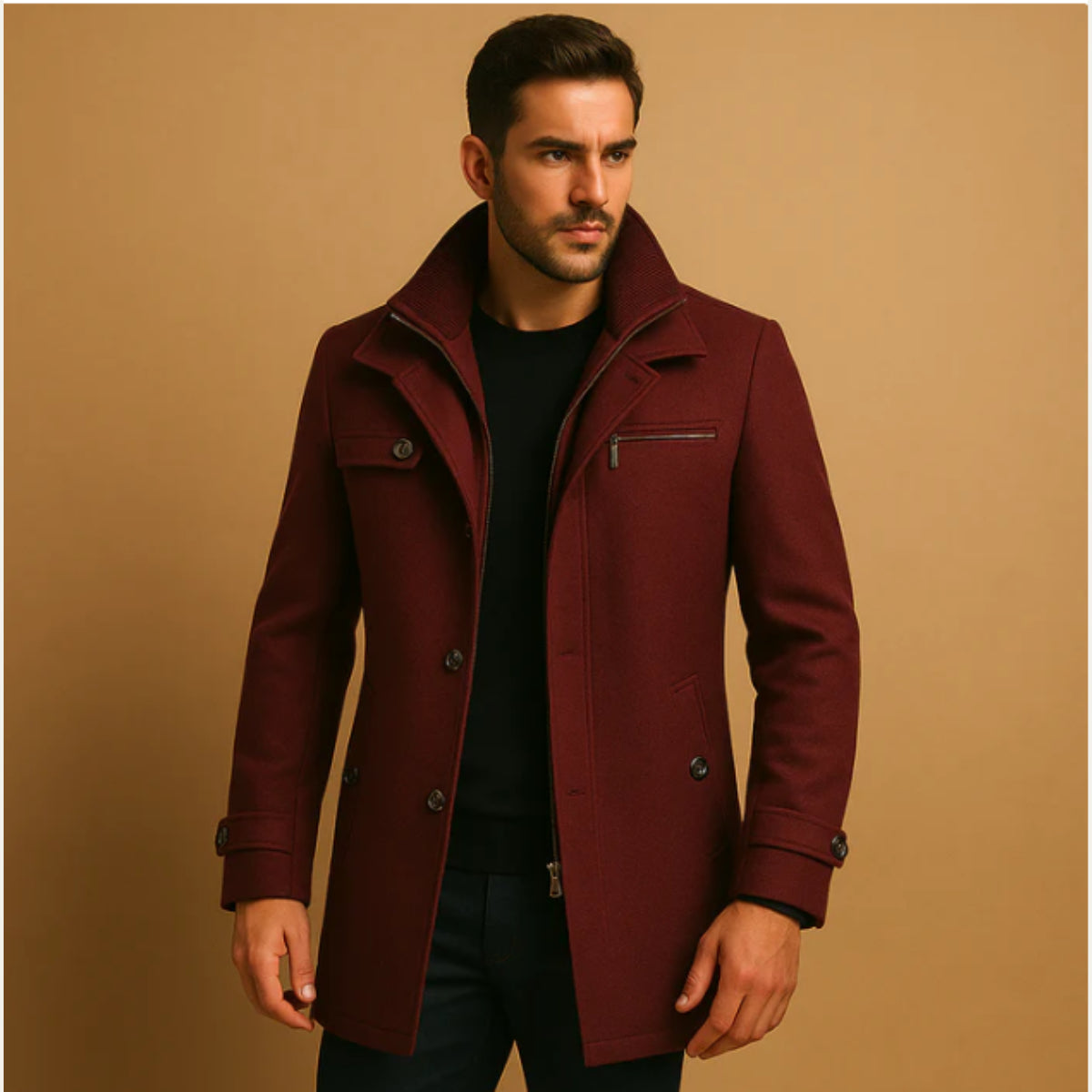 Warwick | Men's Coat, Warm Adjustable Cuff Wool Coat