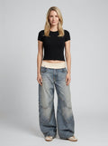 Nova | Women's Baggy Wide-Leg Jeans, Ribbed Waistband Urban Pants