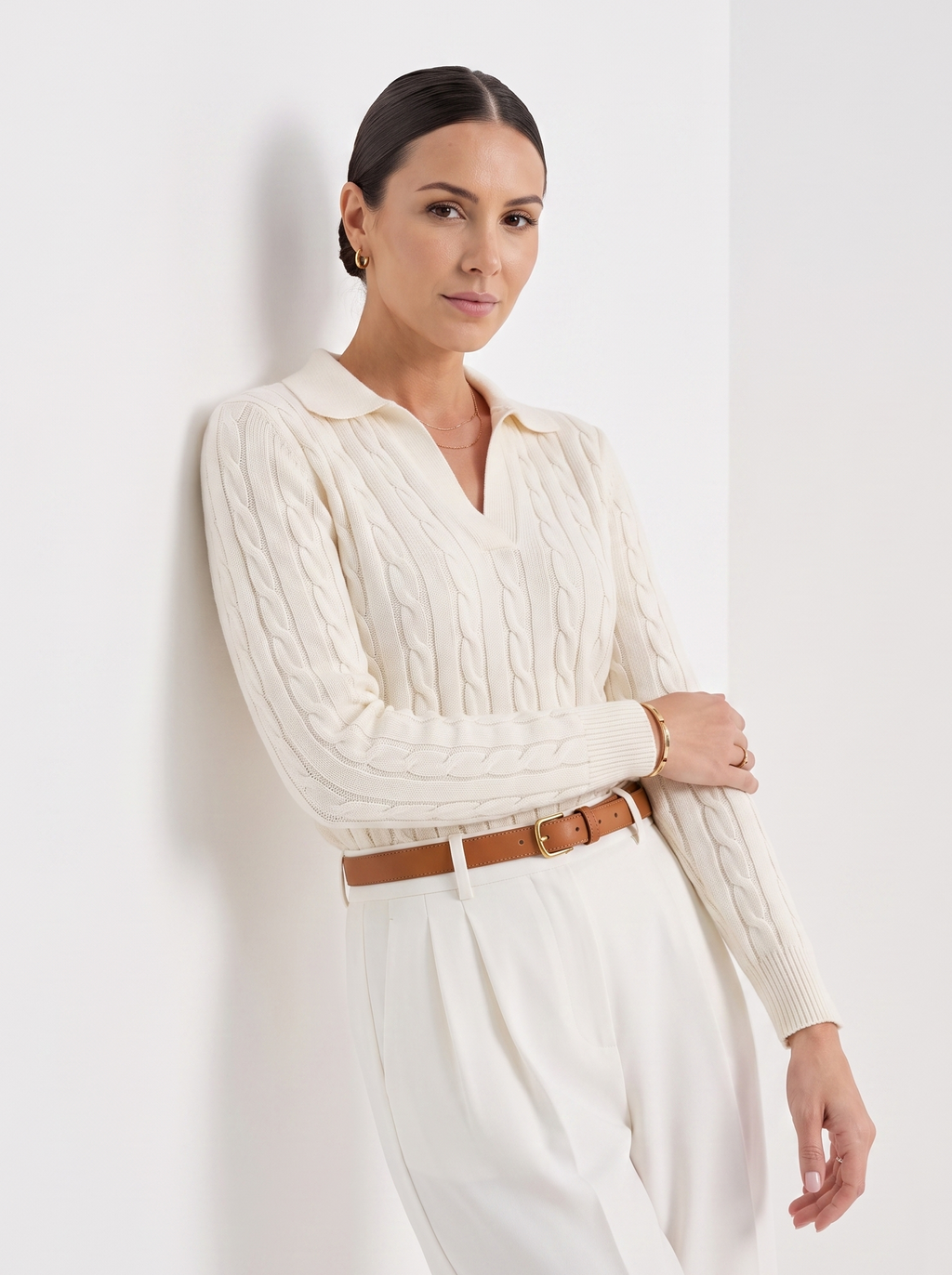 Coralie | Women's Cable Knit Sweater, Round-Neck Layering Piece