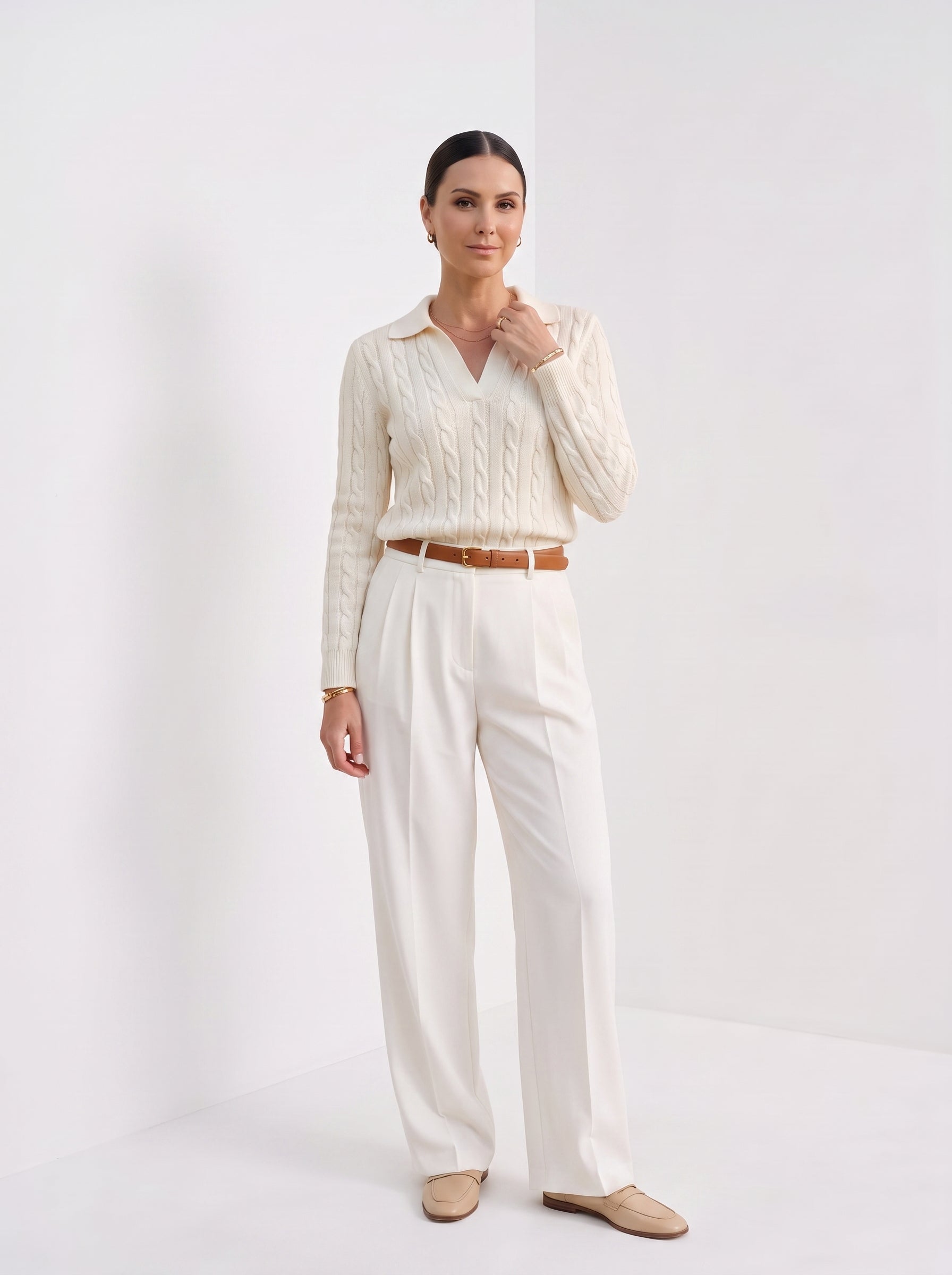 Coralie | Women's Cable Knit Sweater, Round-Neck Layering Piece