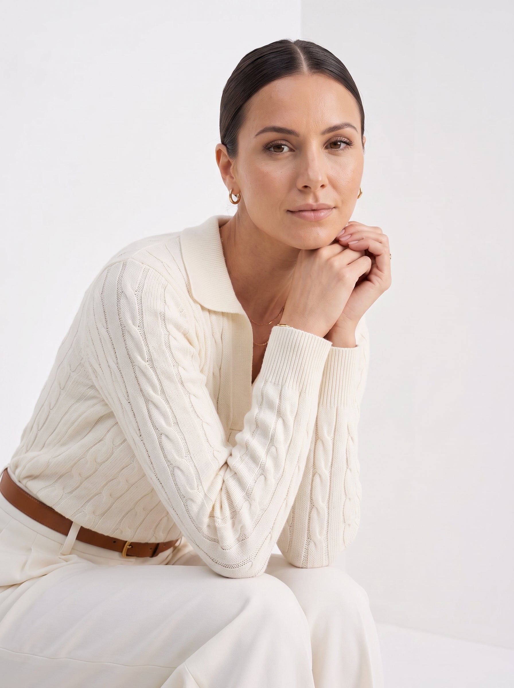 Coralie | Women's Cable Knit Sweater, Round-Neck Layering Piece