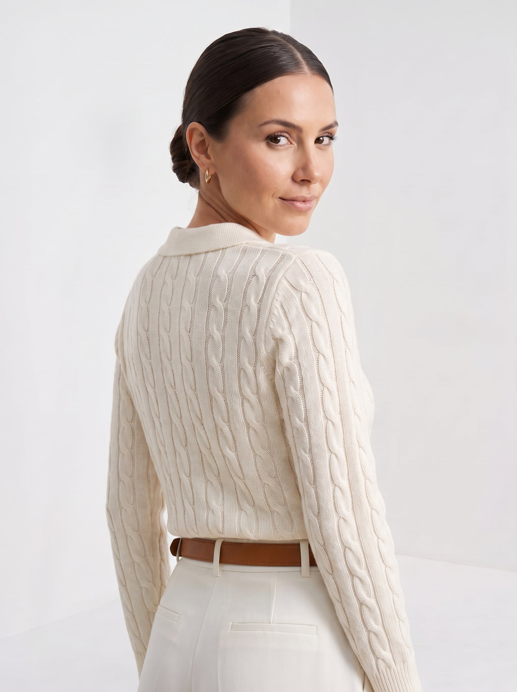 Coralie | Women's Cable Knit Sweater, Round-Neck Layering Piece
