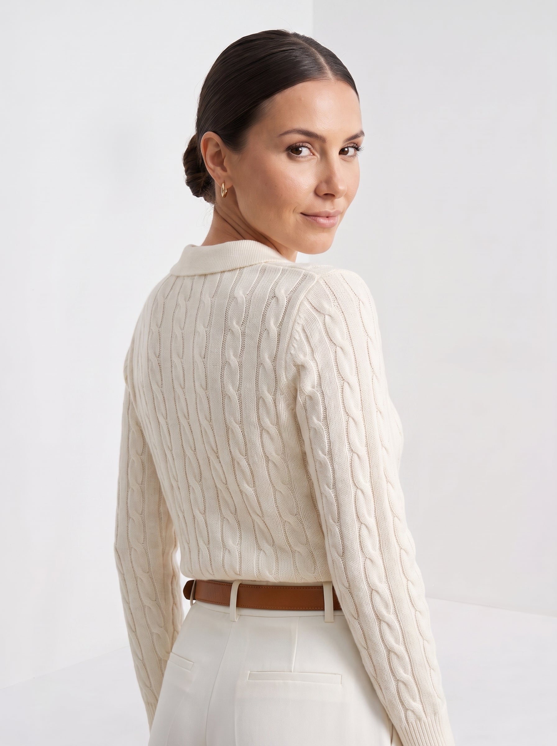 Coralie | Women's Cable Knit Sweater, Round-Neck Layering Piece