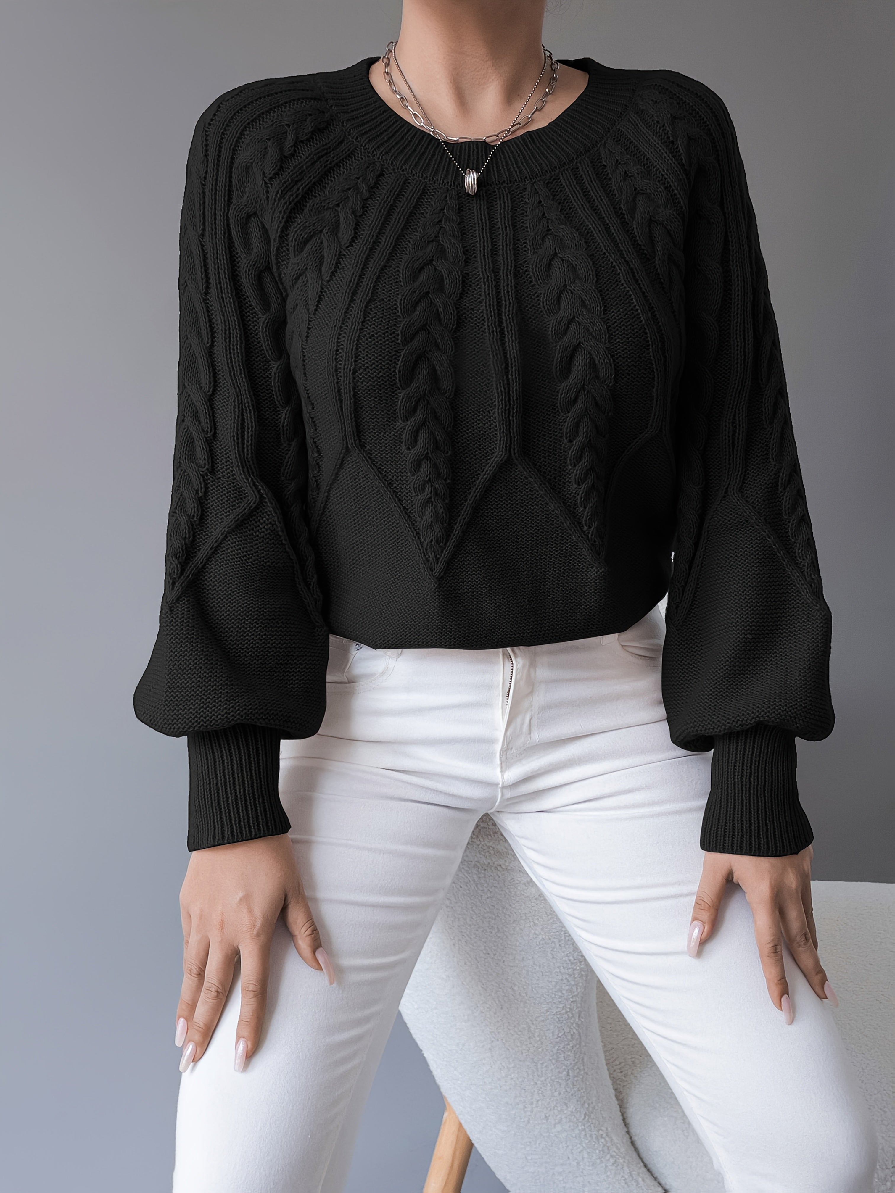 Sabine | Women's Cable-Knit Lantern Sleeve Sweater