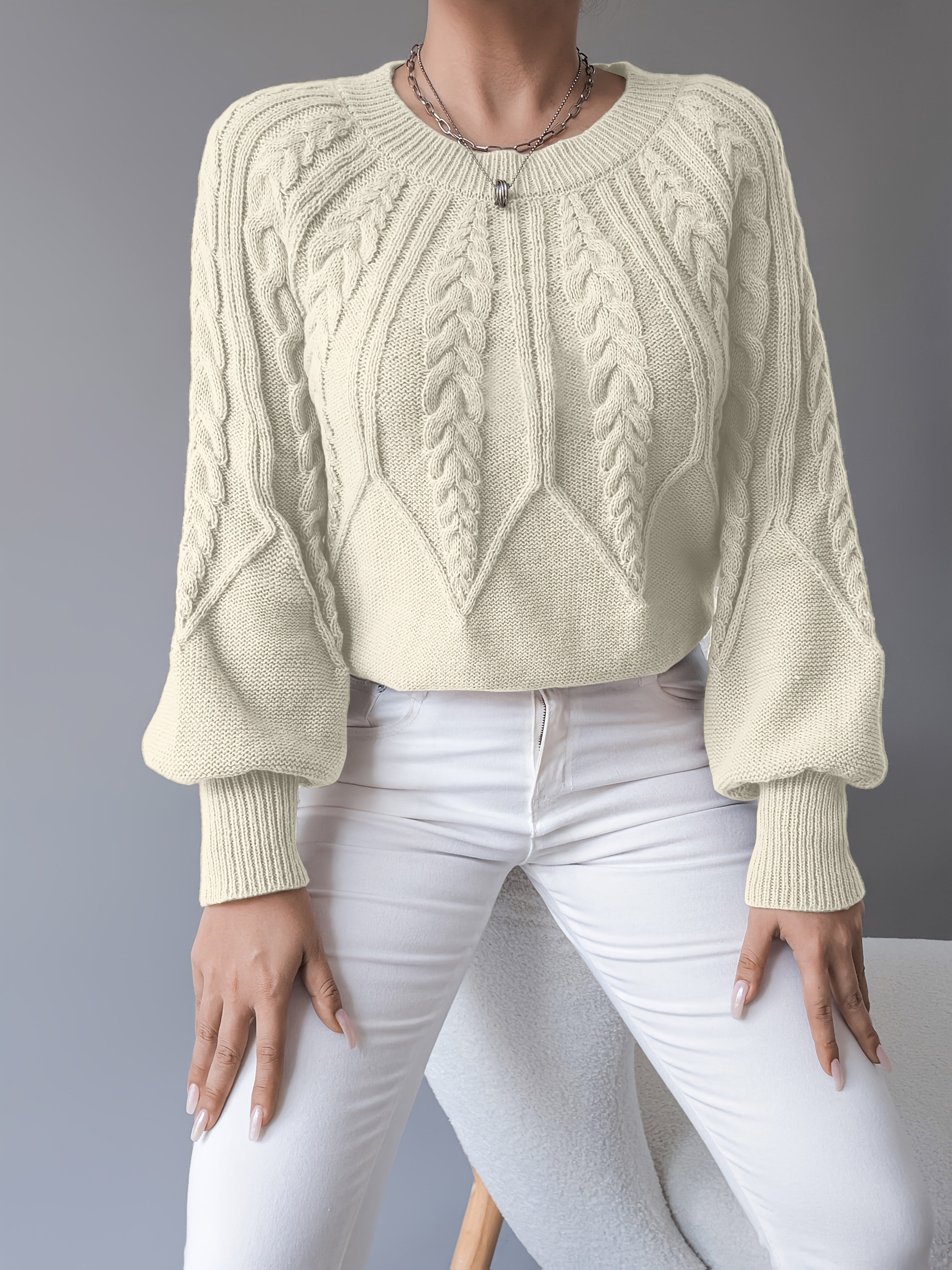 Sabine | Women's Cable-Knit Lantern Sleeve Sweater