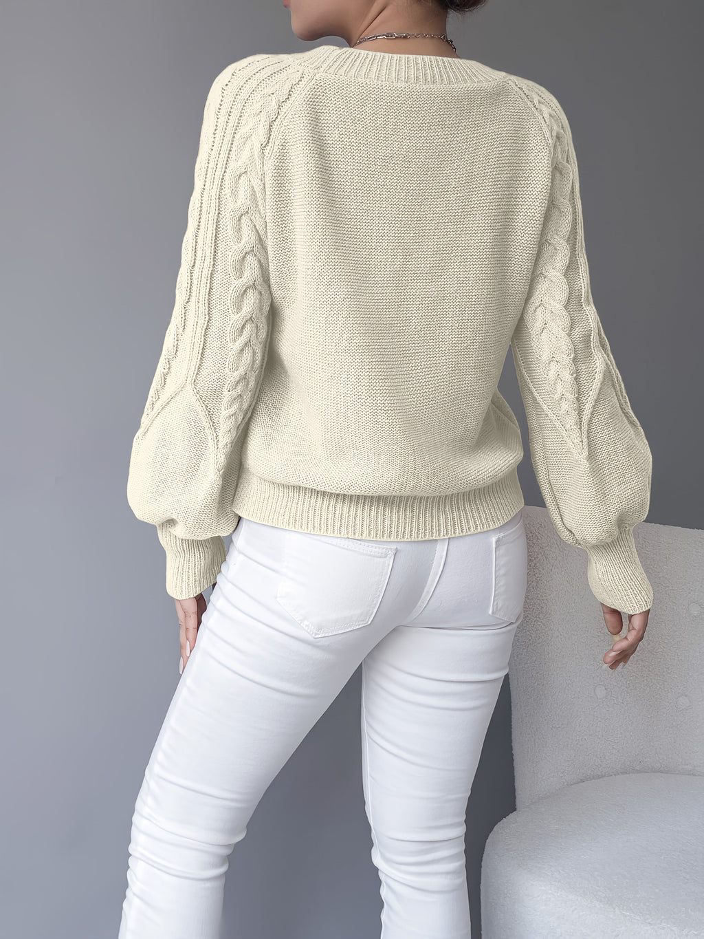 Sabine | Women's Cable-Knit Lantern Sleeve Sweater