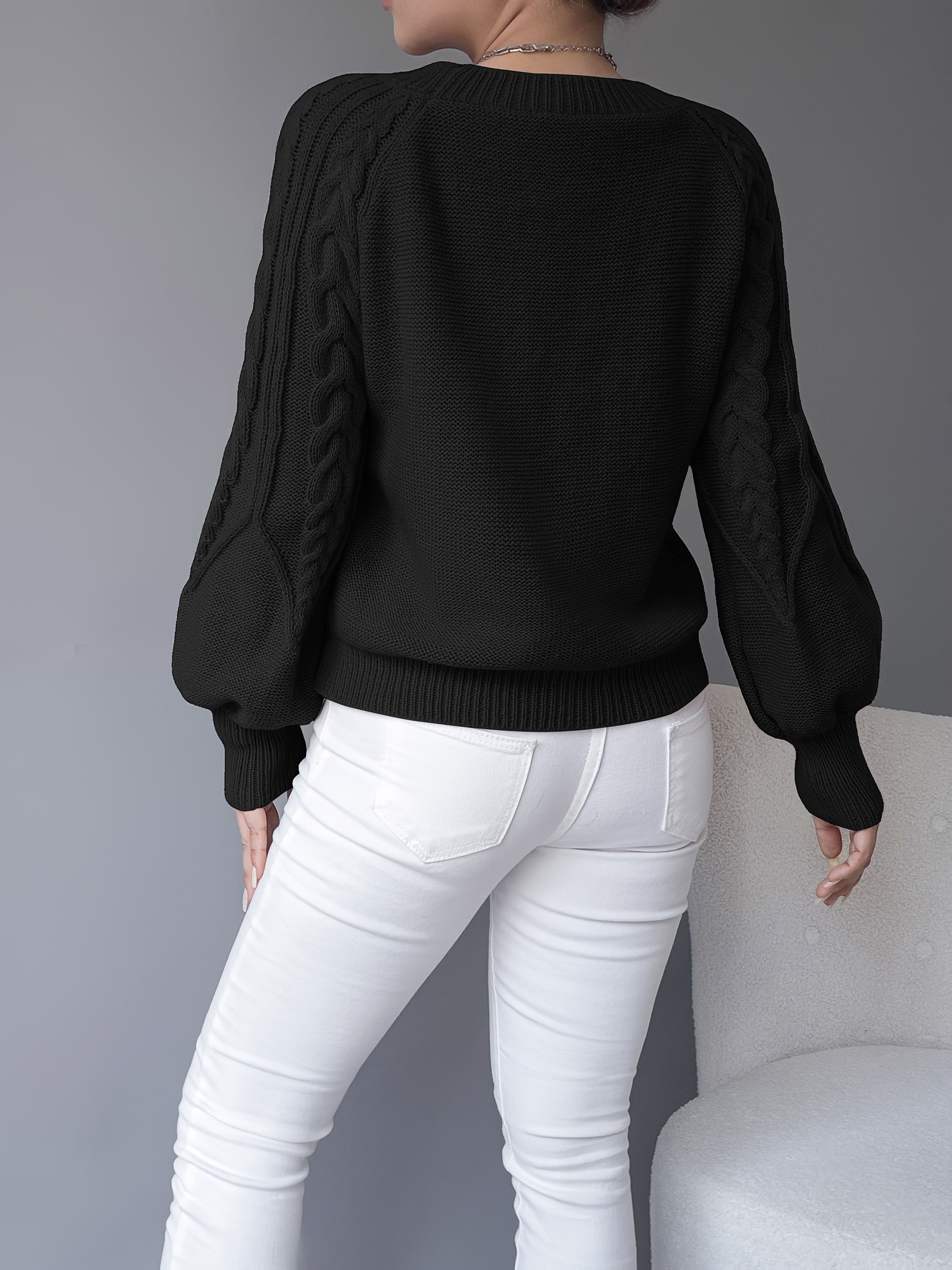 Sabine | Women's Cable-Knit Lantern Sleeve Sweater