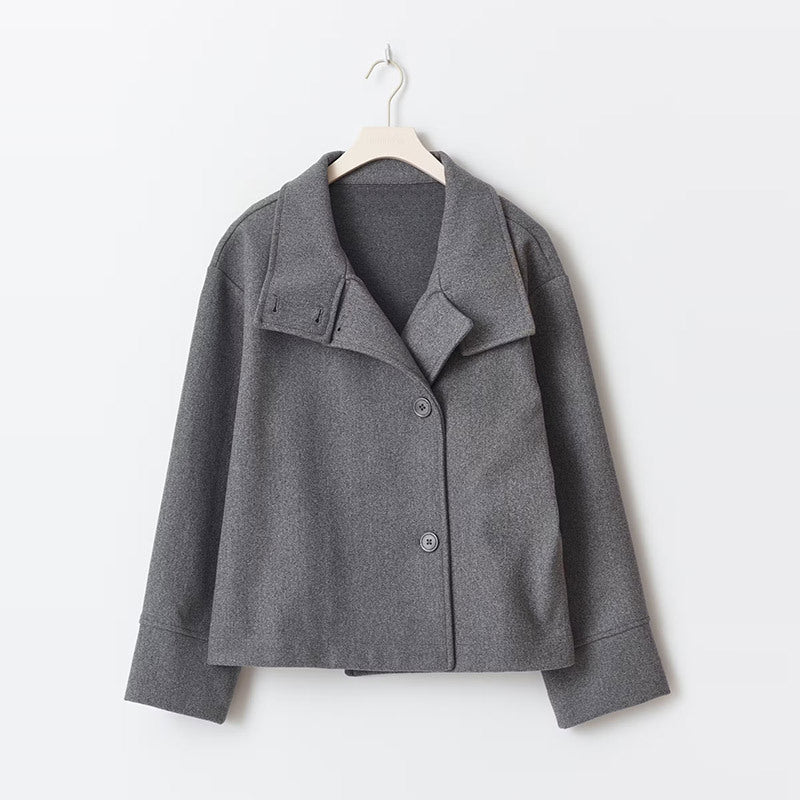 Clara | Women's Cropped Peacoat, Double Breasted Wool Blend Stand Collar Jacket