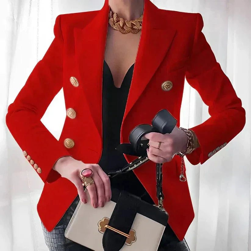 Anouska | Women's Double-Breasted Blazer, Gold Button Detail