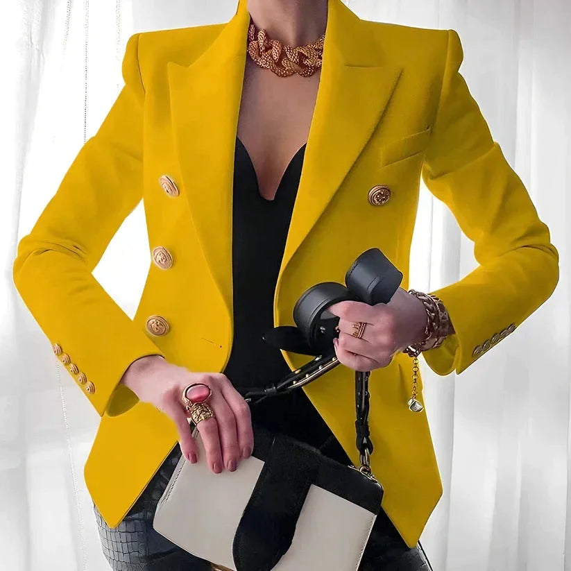 Anouska | Women's Double-Breasted Blazer, Gold Button Detail