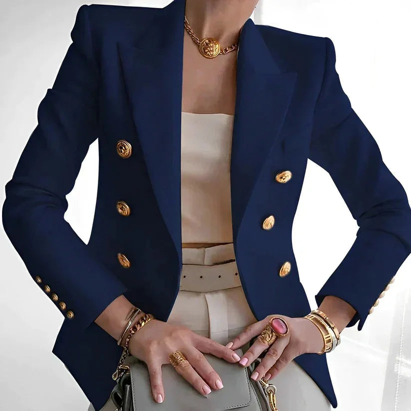 Anouska | Women's Double-Breasted Blazer, Gold Button Detail