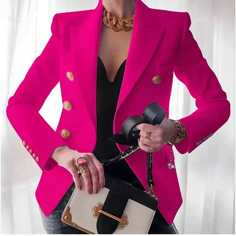 Anouska | Women's Double-Breasted Blazer, Gold Button Detail
