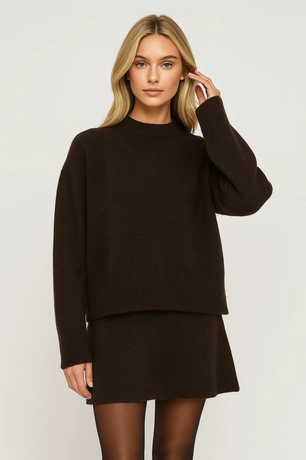 Theo | Women's Knitted Two-Piece Set, Relaxed Sweater and Mini Skirt
