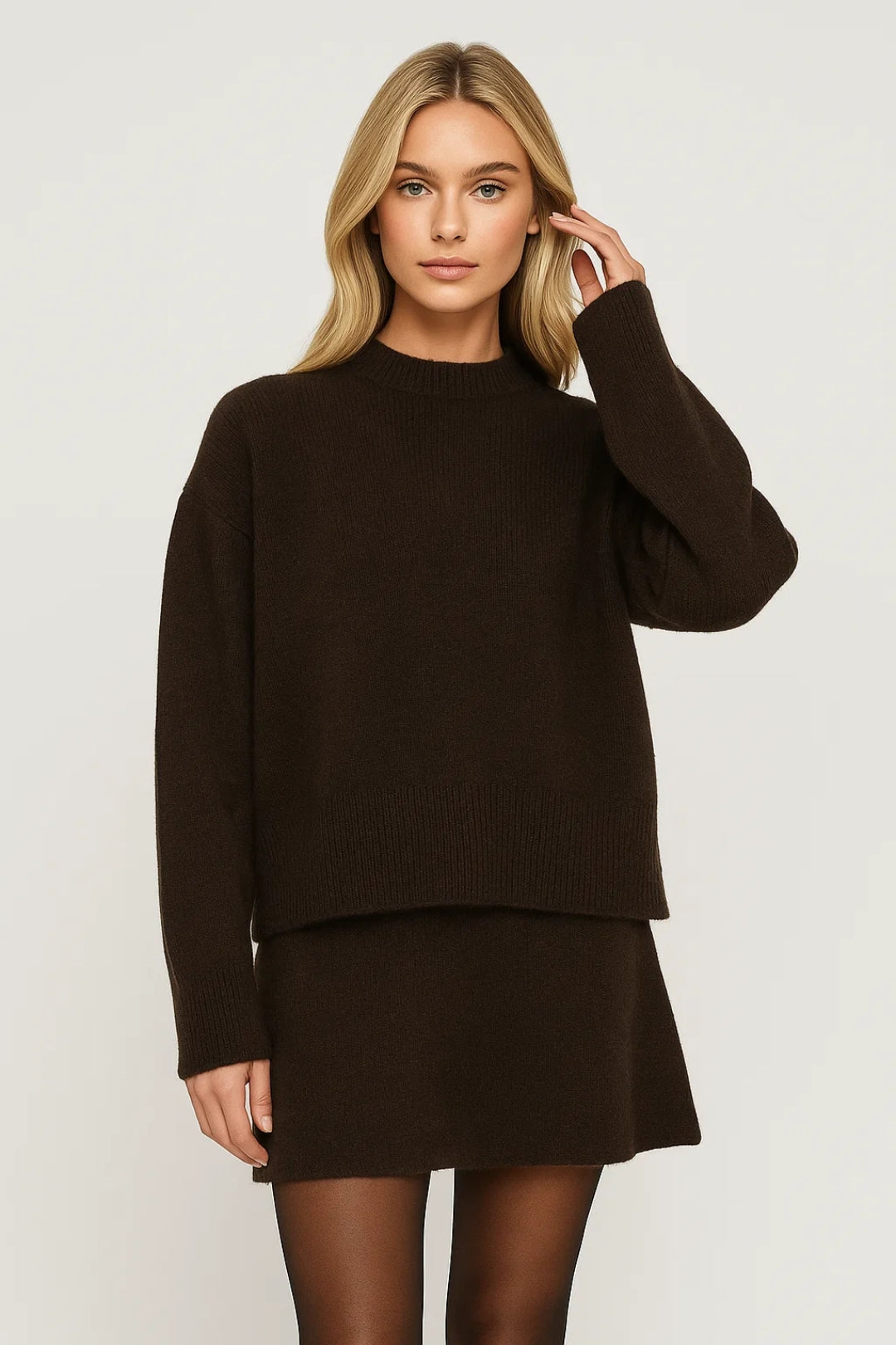 Theo | Women's Knitted Two-Piece Set, Relaxed Sweater and Mini Skirt
