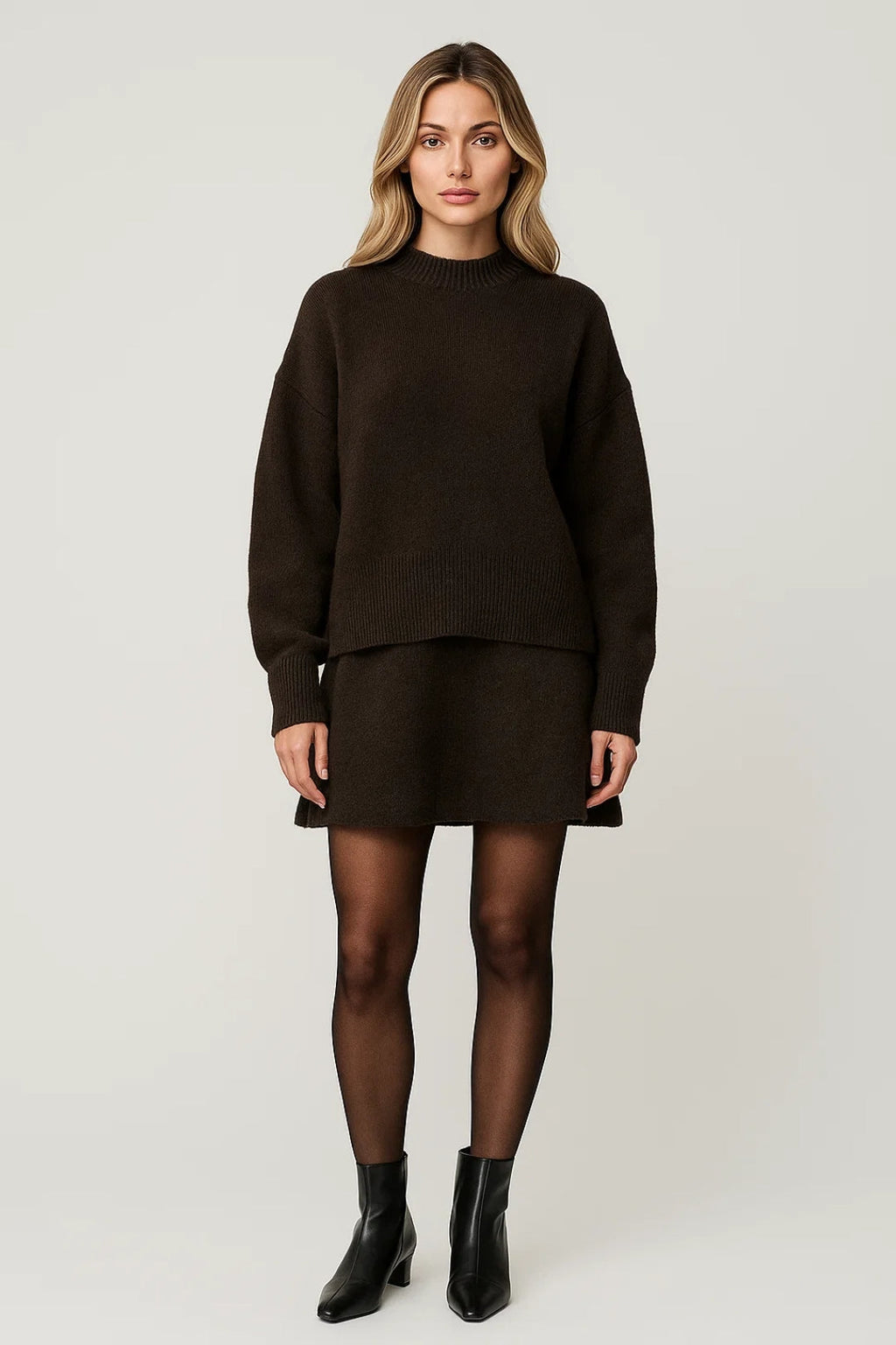 Theo | Women's Knitted Two-Piece Set, Relaxed Sweater and Mini Skirt