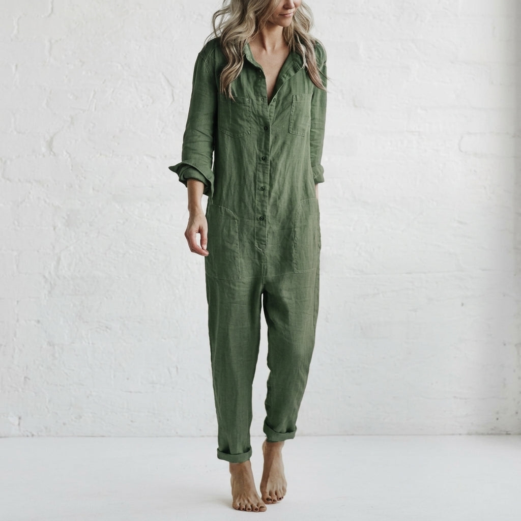 Seraphine | Women's Linen Jumpsuit, Button-Front Summer Piece