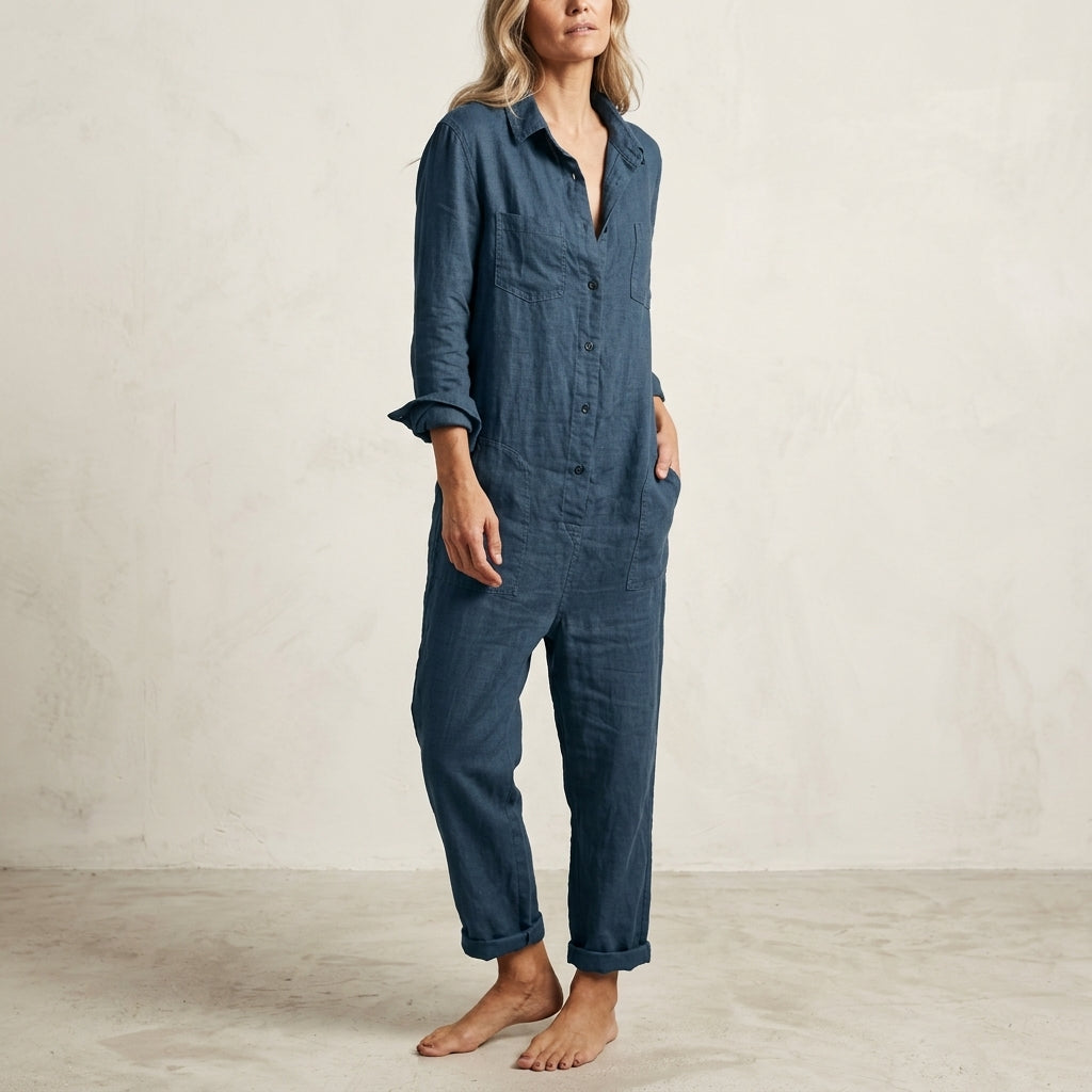 Seraphine | Women's Linen Jumpsuit, Button-Front Summer Piece